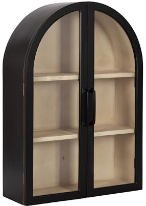 Kate and Laurel Arcott Modern Arch Wall Cabinet; 21 x 8 x 30; Natural Wood and Black; Transitional Arched Cabinet for Use as Over-the-Toilet Storage or Living Room Storage Cabinet