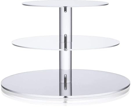 Ulifeme 3 Pisos Soporte Cupcakes, Cupcake Stand Acrilico para Tarta, Muffins, Boda, Cumpleaños y Fiesta, Transparente Soporte para Tartas, Diámetro Redonda 10'' / 8'' / 6'', 4 mm Espesor Acrílico