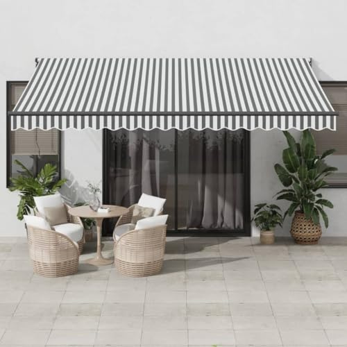 IKAYAA Toldo Retráctil 4.5 x 3 m, Toldo Enrollable Aluminio y Tela,Toldo Articulado Retractil con Brazo, Toldo Manual para Balcón y Veranda Antracita y Negro