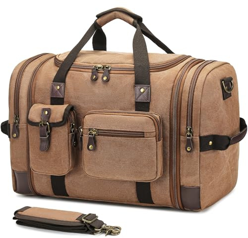 THYWD Canvas Duffle Bag for Travel, 55L Weekender Overnight Bag for Men & Women, Vintage Carry on Bags for Airplanes