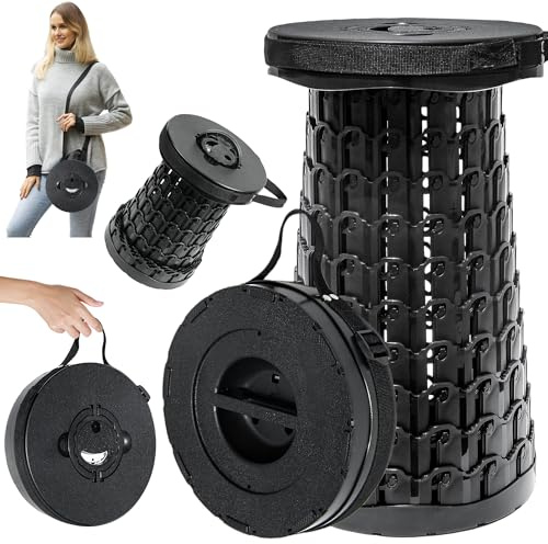 ALEVMOOM 2025 18 H Collapsible Stool with Cushion, Capacity 800lbs Portable Stools for Adults Heavy Duty, Adjustable Height Telescoping Folding Stool, for Outdoor Camping Travel Hiking Fishing