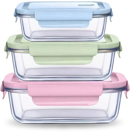 Glass Containers with Lids,3 Pack Glass Meal Prep Containers, Glasss Meal Prep Containers for Lunch Food Storage with Lids, BPA Free, Meal Prep, Lunch Bento Boxes