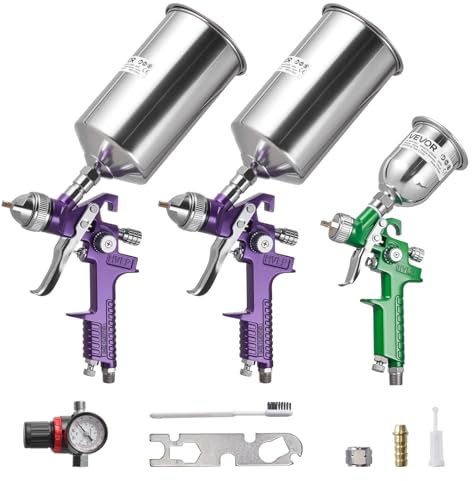 VEVOR 3-Piece Air Spray Gun Kit, Professional Auto Paint Spray Gun Set with 3 Nozzles (1/1.4/1.8mm), 3 Cups & Air Regulator, Gravity Feed Automotive Paint Sprayer for Primer, Topcoat & Touch-Up