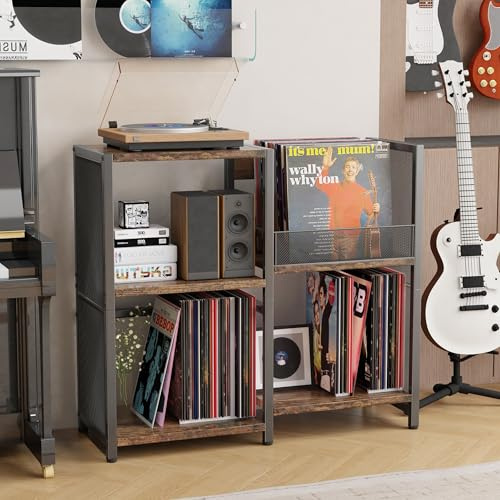 Ornestia 3 Tier Record Player Stand,Turntable Stand for Living Room,Black | Large Capacity End Table with Vinyls Storage,Easy Assembly,Record Player Cabinet for Music Room,Storage up to 200+ Albums