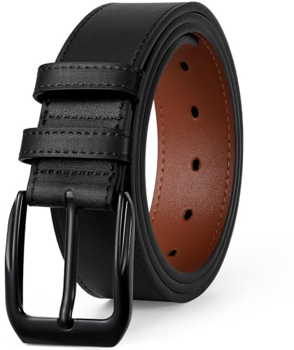 JASGOOD Ceinture Homme Cuir avec Boucle Réglable 38 mm Large et 4 mm Fort Ceinture de travail homme pour Jeans Costume Pantalon,Noir(boucle noir),Taille 109-122 cm(Longueur 135 cm)