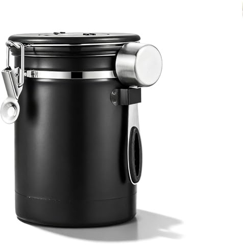 GOEDCH Bote de café de 2,8 l, hermético, para granos de café, de acero inoxidable, con válvula de escape, cuchara medidora e indicador de fecha, lata de café al vacío para granos de café, té, nueces
