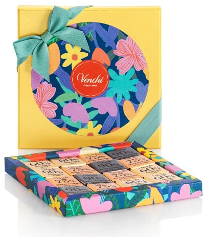 Venchi - Cofanetto Primavera Mini Blend Assortiti, 47 Gr, 16 Quadratini di Cioccolato Fondente 60%, 75% e 90%, Senza Glutine, Collezione Primavera Venchi, Idea Regalo