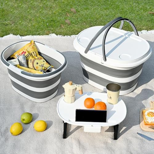 Panier pliable avec couvercle de table, panier de pique-nique portable pour camping, voyage, grande capacité, plat à linge compact (16 l)