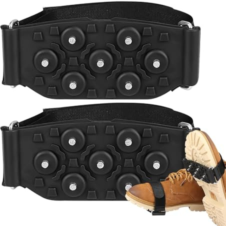 Grampones Antideslizantes para Hielo Y Nieve con 7 Puntas De Acero - Media Reforzada, Correas Ajustables Seguras para Caminar, Correr Senderismo En Superficies Resbaladizas, 12.1x4.7x1.2cm