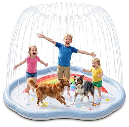 EagleStone Tapis d'eau antidérapant de 200 cm avec arroseurs intégrés, idéal pour Les Jeux d'eau d'extérieur pour bébés, Enfants, Chiens et Autres Animaux de Compagnie.