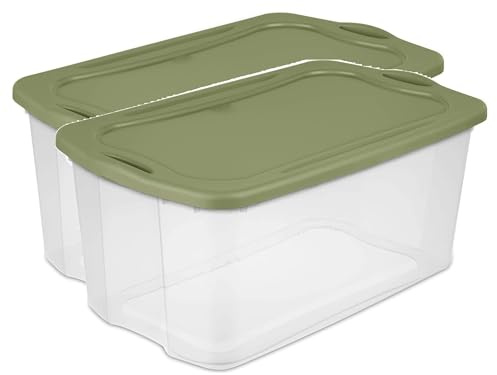(2 Pack) Green Extra Large 120 Quart Clear Plastic Storage Container with Full-Grip Carry Handles, Durable Stackable Bin for Garage Basement Attic Organization