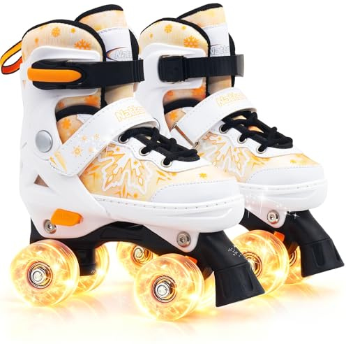 Nattork Kids Adjustable Roller Skates - Snowflake Pattern Quad Skates for Girls Boys Safe & Comfortable Skates for Children Beginners