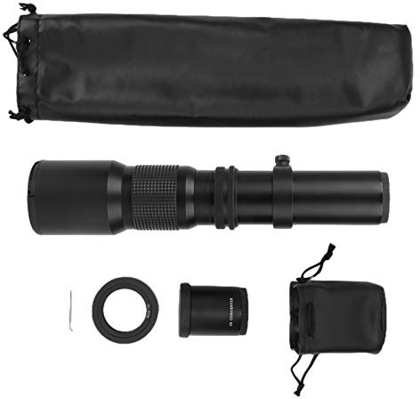 Wangcmcol F8F32 500 mm teleobjektiv med manuell fokus och 2x förstoring för EFS-fäste SLR. (svart)