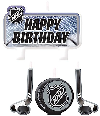 Black and Gray NHL Ice Time! Happy Birthday Candle Set - 3 Small (1.25-2.5) & 1 Large (2.25x3.37) - Perfect for Hockey-Themed Parties