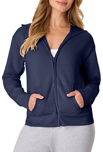 Hanes Women's EcoSmart Full-Zip Hoodie Sweatshirt, Navy, x Large