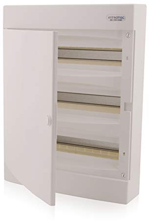 Intratec Sicherungskasten Aufputz, IP40 – Verteilerkasten Gehäuse innen, Verteilerkasten mit weißer Tür für Trockenraum-Installation, 3-reihig, 54 Module, 526 x 396 x 112 mm, Weiß