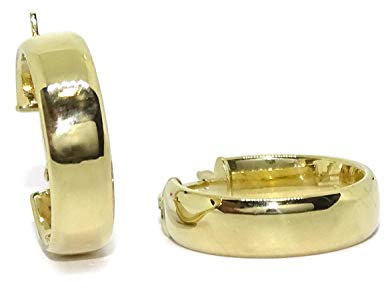 Orecchini a cerchio piccoli, in oro giallo a 18 carati, larghezza 5 mm, diametro esterno 1,9 cm peso 1,90 g, facile chiusura a scatto