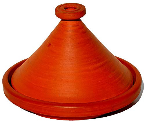 Marokkanische Tajine, Rund, Ø 34 cm, unglasiert zum Kochen für 6-8 Personen, Tontopf, Gartopf, Schmortopf, Handmade Marrakesch, Orientalisch, Arabisch, schadstofffreie Lehmerde