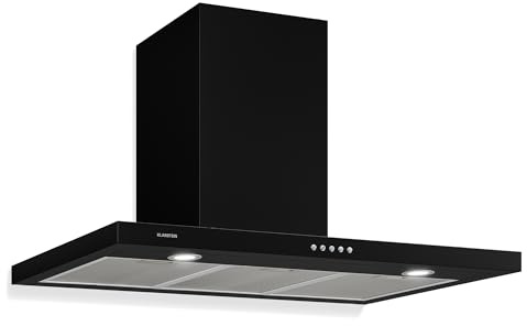 Klarstein Limelight Campana Extractora 90 cm, Campana de Pared de Acero Inoxidable, 3 Velocidades, 640 m³/h, Pantalla Digital, Iluminación LED, 64 dB, Extracción y Recirculación, Negro