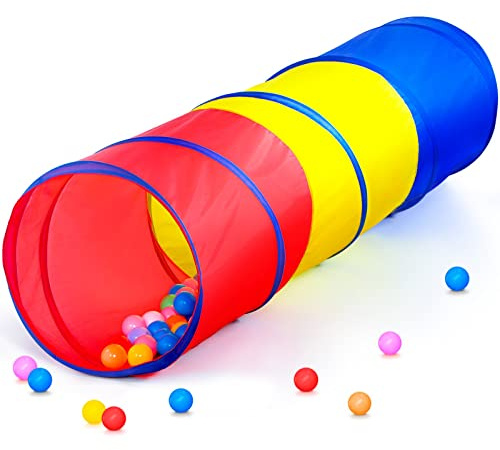 PigPigPen Pop Up Play Tunnel Tent for Toddlers Babies or Dogs, Indoor & Outdoor Toys for Kids Backyard Playset. (Red,Yellow,Blue)