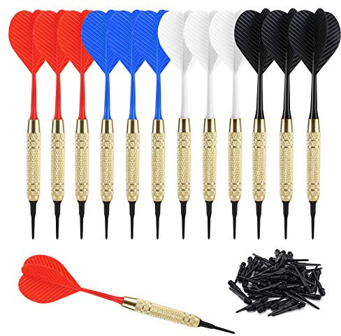 Accmor 12 Pcs Soft Tip Darts, 18g Plastic Tip Darts Set, Attach Extra 100 Black 2BA Replacement Tips, Soft Tip Darts for Electronic/Plastic Dartboard