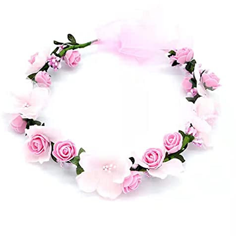 Blumenkranz Haare, Blumenkranz Haarschmuck Hochzeit Braut Haarschmuck Flower Headband Pink’ für Strand Hochzeit Braut Fotografie Party Muttertag (Rosa)