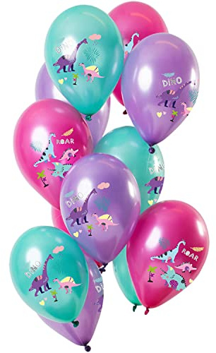 Folat 68871 Ballons Dinosaure Violet Métallique 30cm - 12 piècesLatex Ballons convient á Hélium pour Décoration de Fête