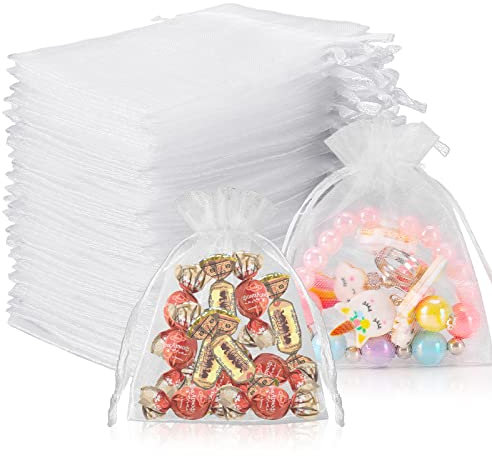 LEBEXY Organzasäckchen Geschenk Schmuckbeutel [7x9cm 100 Stück] | Klein Organza Säckchen Zum Befüllen | Organzabeutel Hochzeit Beutel | Geschenkbeutel Schmuck Säckli Für Hochzeitsbevorzugung, Weiß