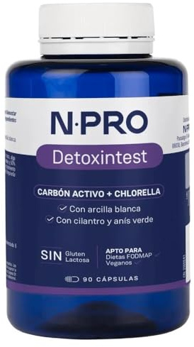 NPro SALUD INTESTINAL Detoxintest 90 Cápsulas – Carbón Activo de Coco, Chlorella, Cilantro y Arcilla Blanca – Favorece la Limpieza, Confort Intestinal y Reducción de Flatulencia Excesiva