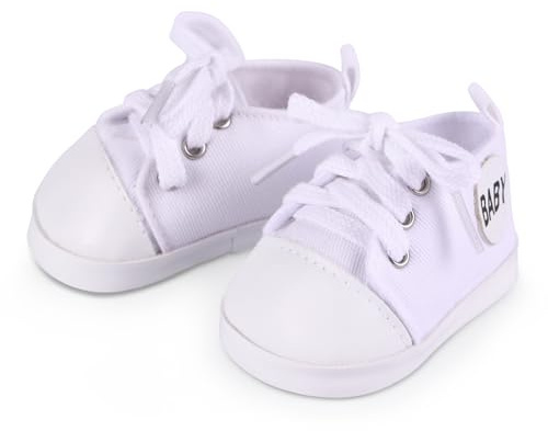 BABESIDE Reborn Baby Doll Shoes, 17-22 Inch Baby Doll Accessories Doll Canvas Shoes with Laces for Realistic Babydolls Girls & Boys, White with Letter Pattern