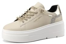 QUEEN HELENA Chaussures de Gymnastique avec Lacets à Paillettes Sneakers à Plateforme pour Femme X31-13, beige, 37 EU