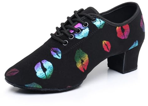 Inlefen Zapatos de Baile de salón para Mujer Chica Tango Sasha Jazz Danza Moderna Mujeres Zapatos de Danza Zapatos de Maestro 5cm Oxford Cloth Profesional Zapatos de Baile de salón
