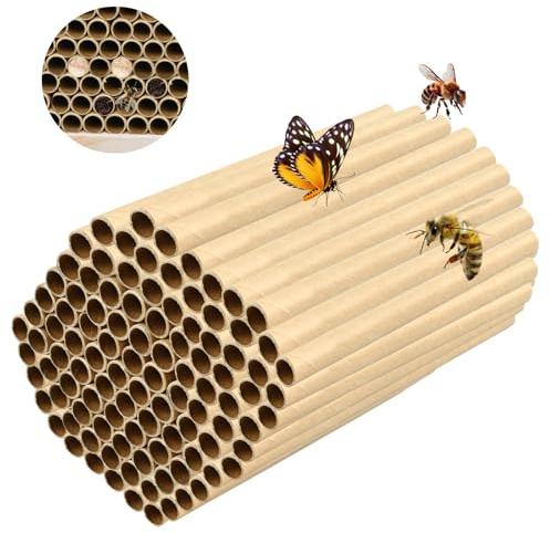 100 pezzi Tubi di Nidificazione, 15 cm Lunghezza, Casetta per Insetti, Tubi di Nidificazione per Casetta Insetti, Hotel per Insetti, Hotel Delle Api Selvatiche, per Api, Farfalle e Altri Insetti