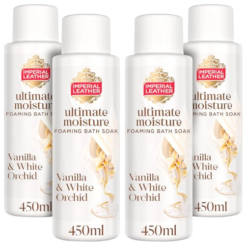 Imperial Leather Ultimate Moisture Vanilla & White Orchid Foaming Bath Soak, Ultra Rich Lather & Fragrance, Suitable for Sensitive Skin - Vegan & Cruelty Free (450ml), Multipack 4 x 450ml