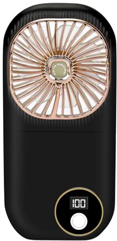 wokdsbl Rechargeable Handheld Fan Folding Mini Fan 3000mAh Black | Portable USB Travel Fan with 3 Speeds, Neck Strap, Phone Stand and Power Bank Function for Indoor Outdoor Office Use