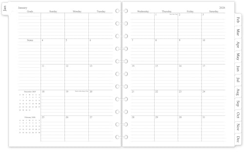 2026 Monthly Planner Refill, A4 Letter Size Planner Inserts for 11-Disc Discbound, 8.5x11, Jan. 2026 - Dec. 2026, 12 Monthly Calendars with Laminated Tabs