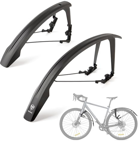 GEWAGE Kit Garde-Boue pour Vélo de Route & Gravel, 700C/28 – Montage sans Outils, Double Spoiler, Protection Anti-Projections Extensible
