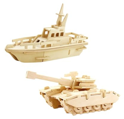 SOPOTUTU 4 Piezas Puzzles de Madera Educativos para Adultos Rompecabezas sin Pegamento con Estructura de Espiga Vehículos Tanque Avión y Bote de Rescate Decoración Artesanal Robusta y Suave