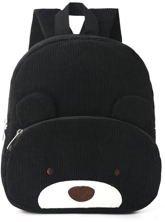 Sac Enfant Fille & Garcon, Sac à Dos Velours Côtelé Ours pour Bebe, Velours Côtelé Sacs A Dos Fille Garçon, Sacs à Doss pour Crèche Scolaires Avec Ourson pour Maternelle L'école Et Les Voyage (Noir)