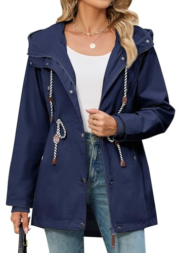 CMTOP Chaqueta Mujer Primavera Cazadora Ligero Algodón Parka Militar Elegante con Capucha Abrigo Práctica con Cordón Ajustable Chaquetas Informal de Verano