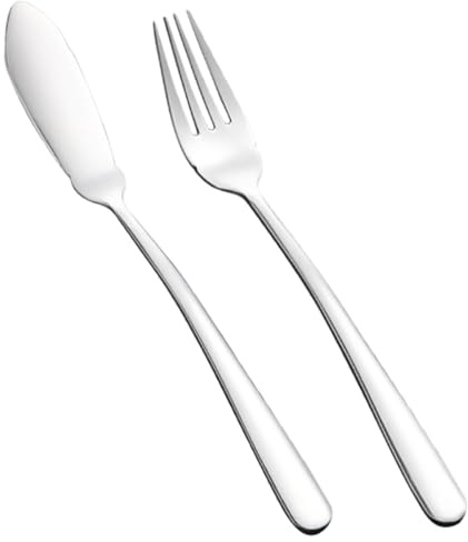 UKCOCO Juego de Cubiertos para Pescado 2 Piezas Acero Inoxidable Vajilla Estilo Occidental Tenedor y Cuchillo para Restaurante y Hogar Utensilios Resistentes y Aptos para Cenas y