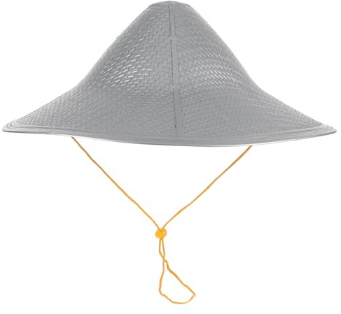 Mikikit Chinese Style Plastic Cone Hat Asian Traditional Rain Cap Silver for Costume Party Dress-Up and Performance Accessory
