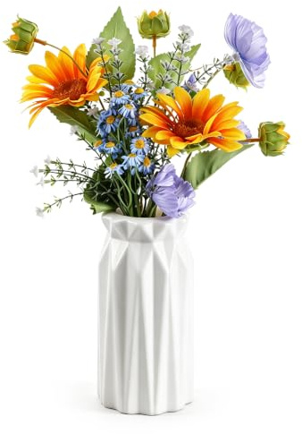 Unbreakable Vase for Flowers, White Plastic Vase, Seashell White | Minimalist Style Ceramic-Look Decorative Vase for Table, Fireplace, Shelf, Mantel, Entryway and Centerpiece