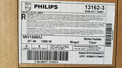 Philips Lighting 131623 BT56 Standard Metal Halide Lamp 1500 Watt E39 Mogul Base 136000 Lumens 65 CRI 4000K White