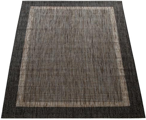 Paco Home Outdoor Teppich Flachgewebe in Sisaloptik mit Boho-Muster langlebig Modern, witterungsbeständig & strapazierfähig Ideal für Terrasse, Garten & Balkon, Anthrazit, Grösse:240x340 cm