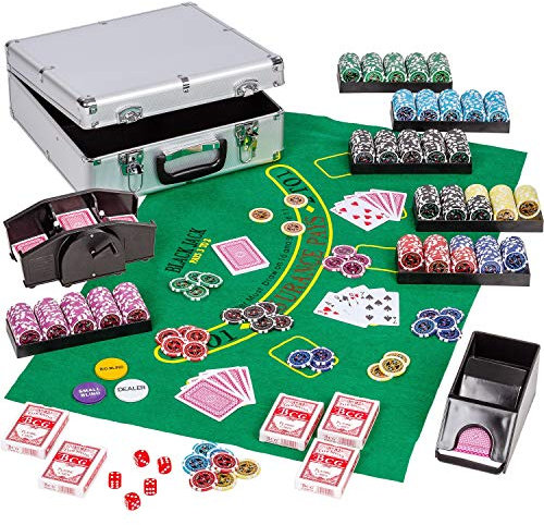 GAMES PLANET Ultimate Pokerset Deluxe, 300er BZW. 600er Edition, 12 Gramm METALLKERN Laserchips, Poker Decks, Alu Pokerkoffer, Kartenmischer, Kartengeber, Würfel, Dealer Button, Pokerchips, Jetons