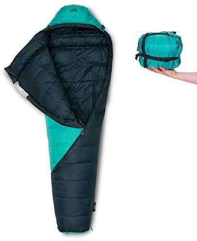 qeedo Takino Daunenschlafsack, 4 Saison, warm, klein & leicht - türkis [Large]