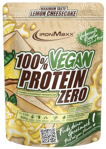 IronMaxx 100% Vegan Protein Zero - Cheesecake au Citron 500g | Poudre de protéine sans sucre et riche en protéines composée de 4 ingrédients | Poudre de protéine véganes sans aspartame