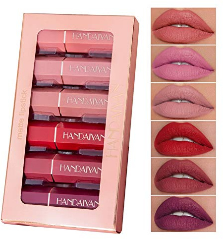 Lippenstift-Set in 6 Farben, matt, Samt, Rot, Lippenstift-Set, langanhaltend, wasserfest, mit Geschenkbox
