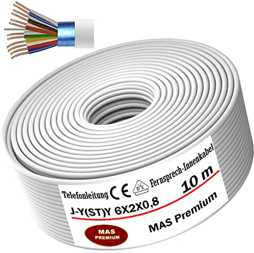 MAS Premium från 5 till 100 m telekommunikationskabel J-Y (ST) Y 2_4_6X2X0,8 telefonkabel ringkabel fjärrkabel (J-Y(ST) Y 6X2X0,8, 10 m)